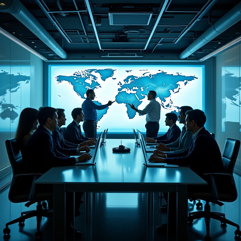 Equipo de consultores reunidos en oficina moderna