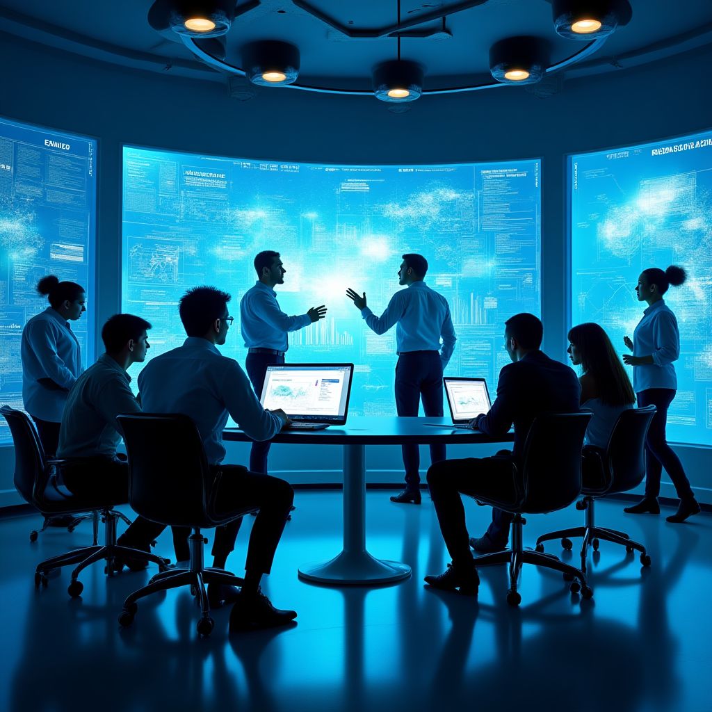 Equipo de consultoría en reunión estratégica